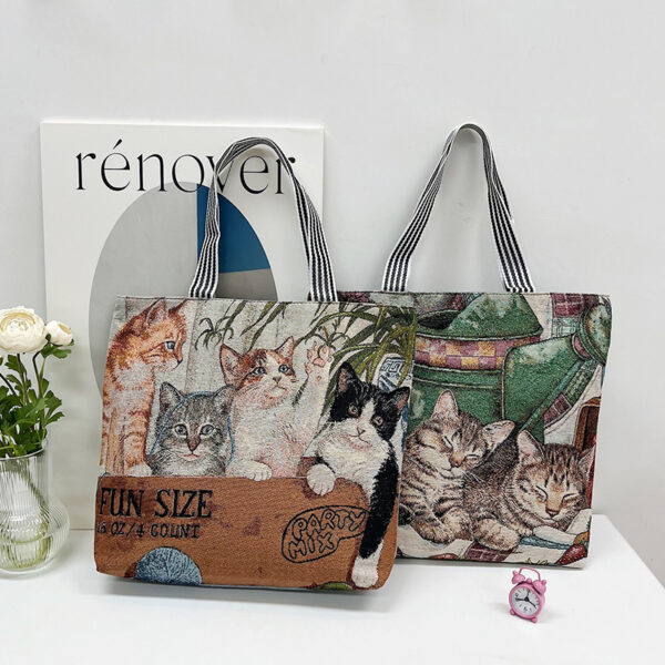 Wholesale Puppy Cat Vintage Polyester Embroidered Knit Bag