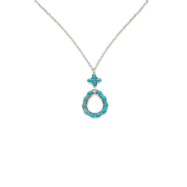 Wholesale Four Leaf Clover Turquoise Alloy Cross Chain Pendant Necklace