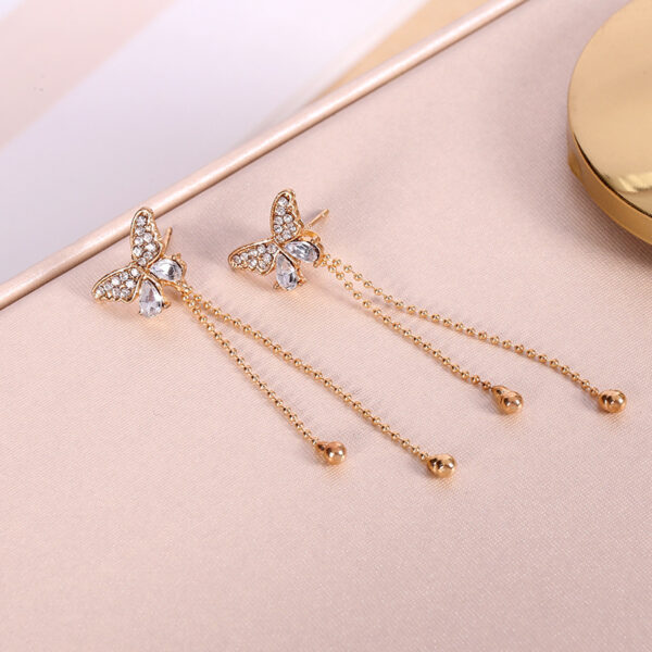Wholesale S925 Silver Needle Long Tassel Diamond Butterfly Earrings
