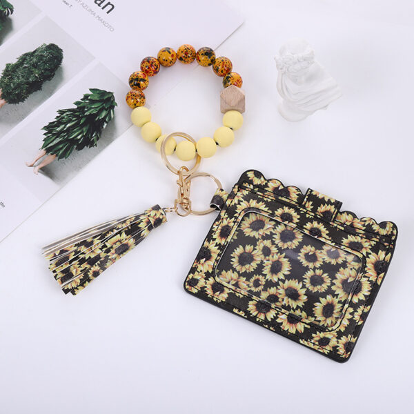 Wholesale Card Holder Pu Tassel Beads Bracelet Wallet Keychain