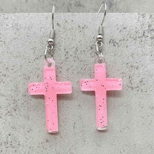Wholesale Stylish Glitter Cross Resin Drop Earrings
