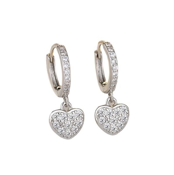 Wholesale Sterling Silver Heart Shaped Earrings Set with Diamonds Love Earrings