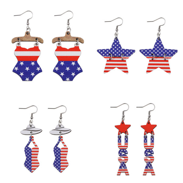 Wholesale Star Stripe Love Swimsuit Dwarfs Double Sided Wood Earrings