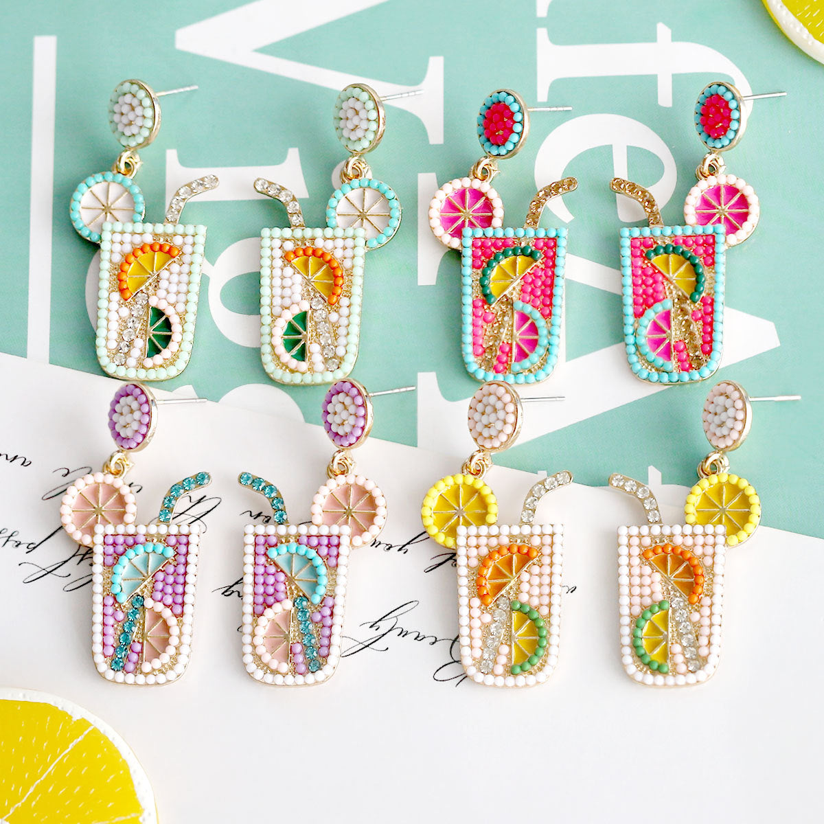 Wholesale Small Fresh Ft ink Rice Bead Earrings
