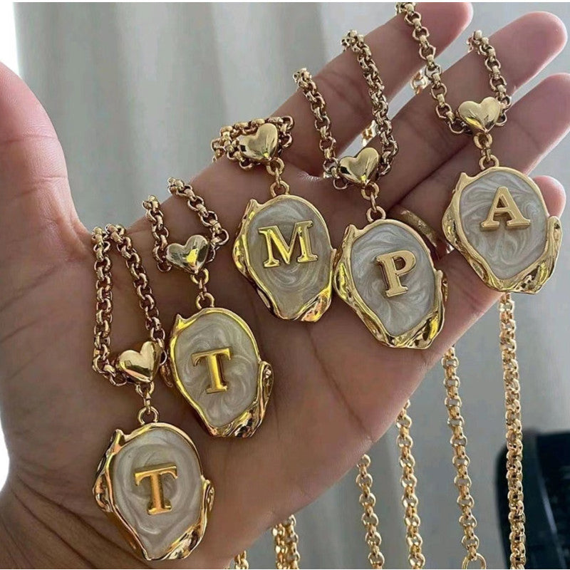 Wholesale 26 Letters Oil ipping Three-dimensional 18K Gold Plated Stainless Steel Necklace