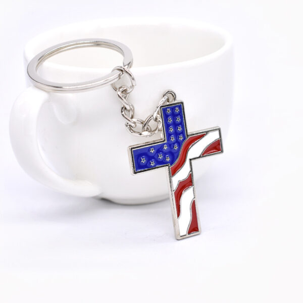 O1CN01T7eYx61bRdzlhIfAi_1859583462-0-cib Wholesale American Flag Cross Zinc Alloy Keychain