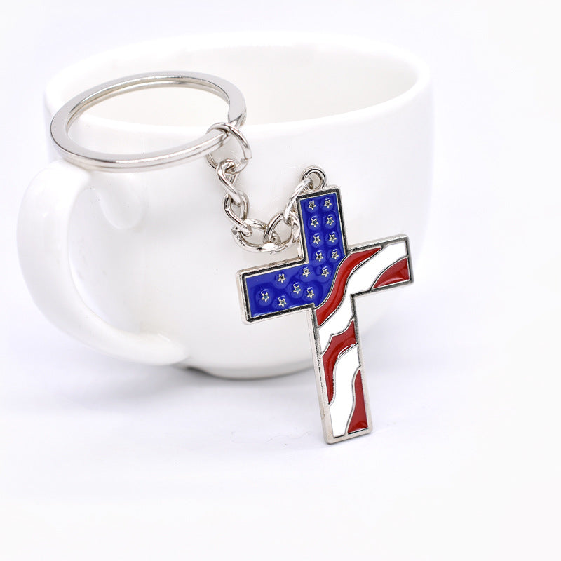 Wholesale American Flag Cross Zinc Alloy Keychain
