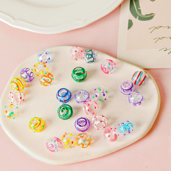 Wholesale 14mm Polka Dot Line Hollow Glass Beads