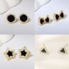 Wholesale S925 Silver Needle Black Triangular Stud Earrings