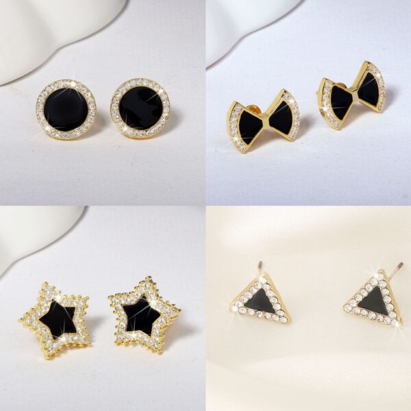 Wholesale S925 Silver Needle Black Triangular Stud Earrings