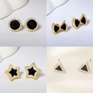 Wholesale S925 Silver Needle Black Triangular Stud Earrings