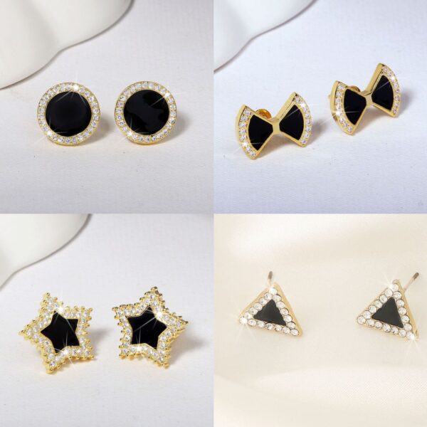 Wholesale S925 Silver Needle Black Triangular Stud Earrings