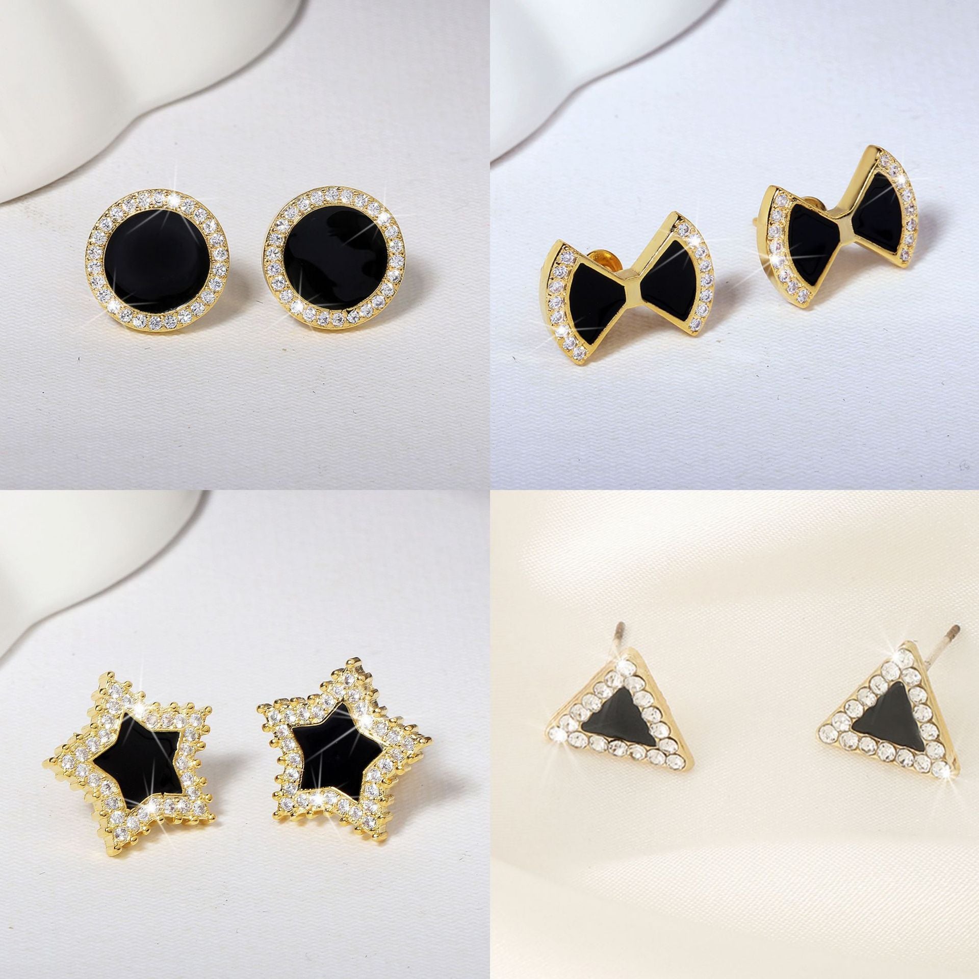 Wholesale S925 Sier Needle Black Triangular Stud Earrings
