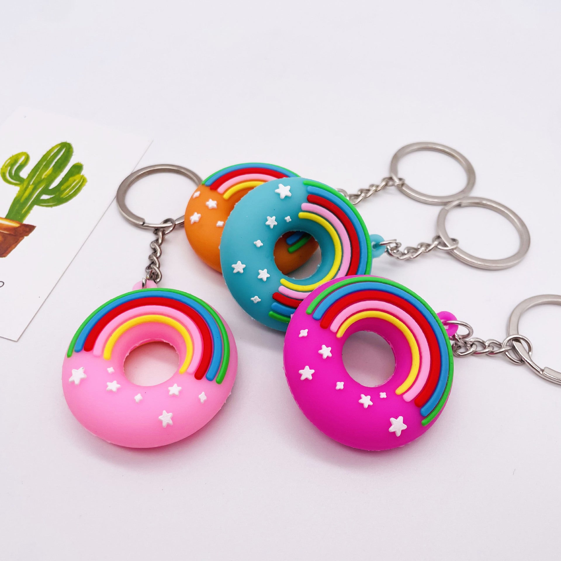 Wholesale PVC Cartoon Rainbow Donut Keychain