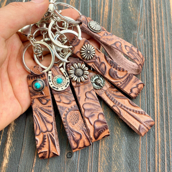 Wholesale Western Vintage Turquoise Genuine Leather Keychain