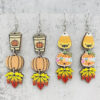 Wholesale Thanksgiving Pumpkin Maple Leaf Coffee Cup Wooden Earrings Halloween Earrings