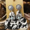 Wholesale of Western Wind Cow Pattern Turquoise Alloy Horseshoe Leopard Pattern Cross Leather Earrings