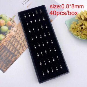 40pcs/box steel color white diamond nose ring