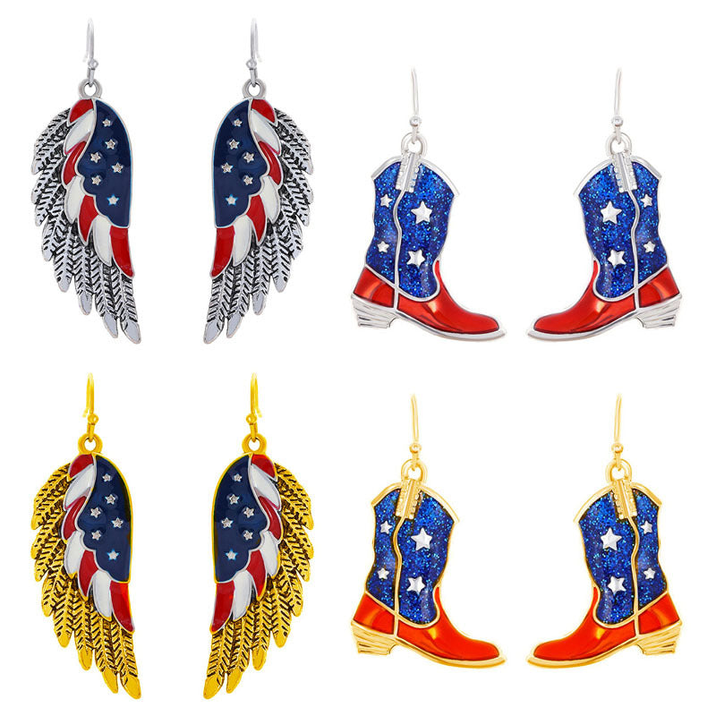 Wholesale American Independence Day Flag Wings Boots Earrings