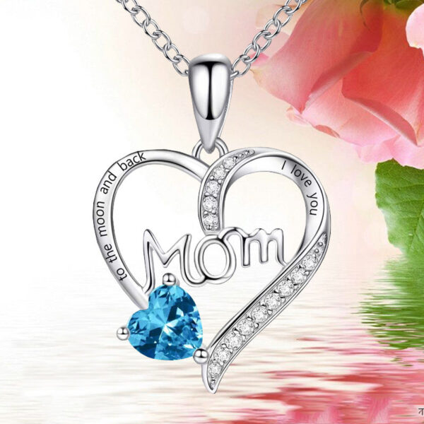 Wholesale Mother's Day Mom Heart-shaped Engraved Diamond Alloy Necklace