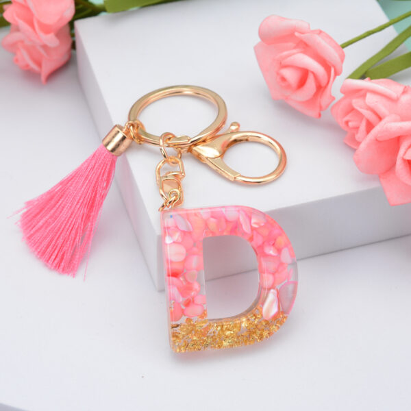 Wholesale Pink Tassel 26 Letter Crystal Resin Keychain