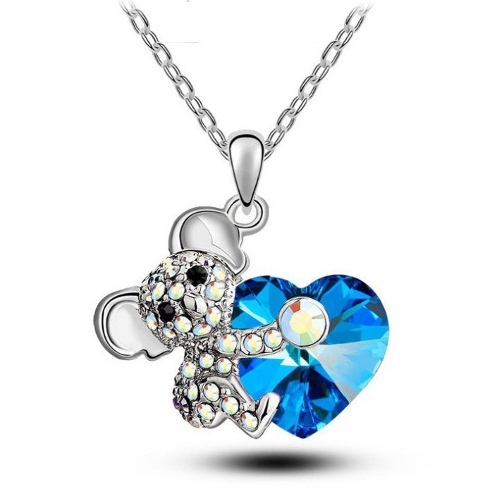 Wholesale Diamond-Studed Rhinestone Crystal Bear Koala Alloy Pendant Necklaces
