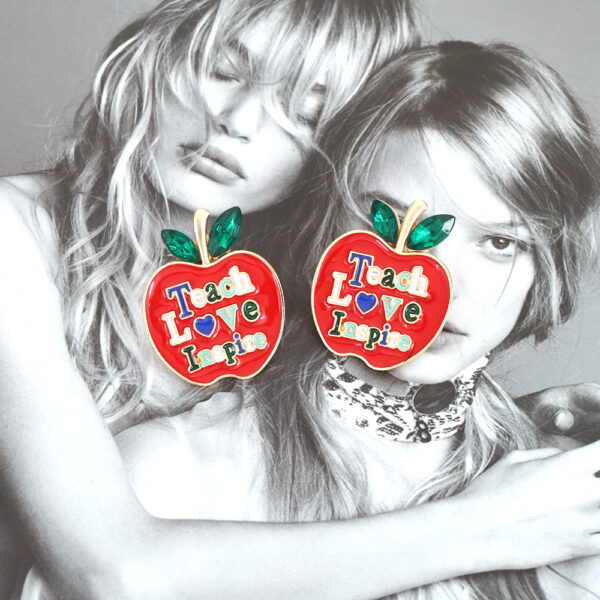 Wholesale Teacher's Day Color Diamond Apple Alloy Earrings