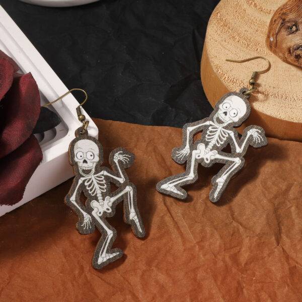 Wholesale Vintage Halloween Wooden Printed Skull Earrings