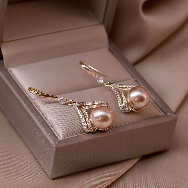 Wholesale 925 Sier Needle Champagne Color Pearl Earrings