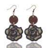 Wholesale Rose Flower Vintage Double Leather Wood Chip Earrings