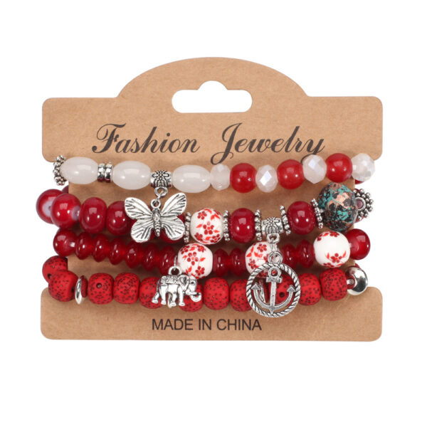 Wholesale Bohemian Butterfly Anchor Elephant Pendant Multi-layer Bracelet