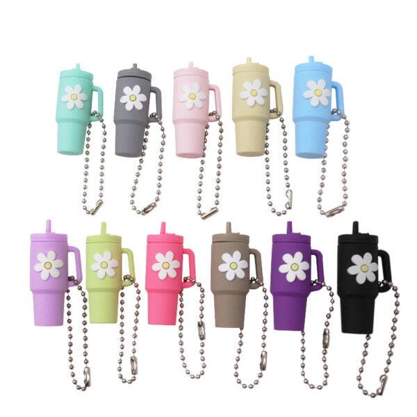 Wholesale Soft Rubber Keychain Flower Milk Tea Cup Small Pendant Cup Accessories