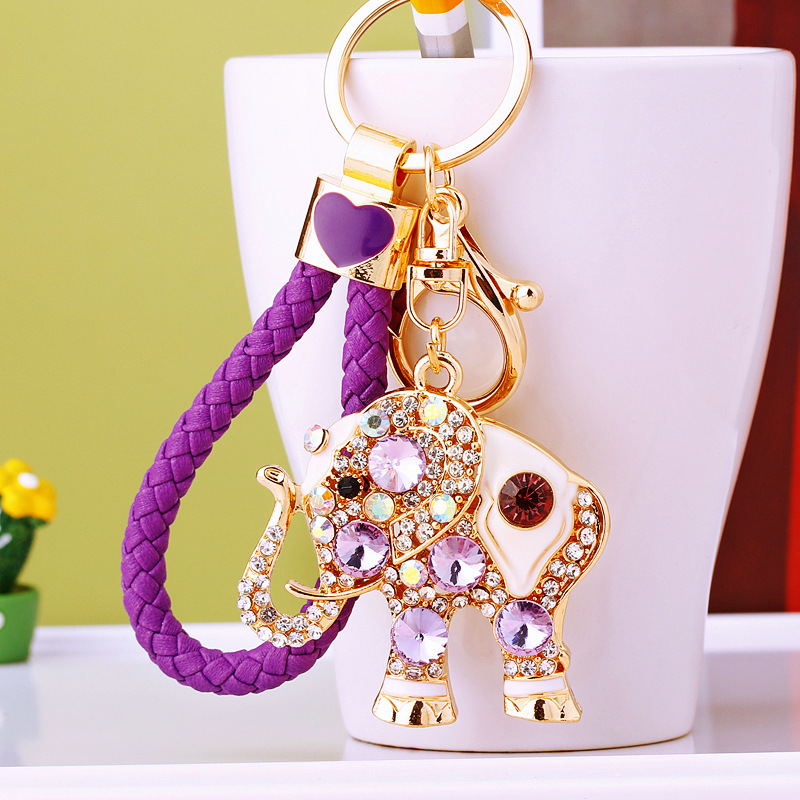Wholesale Crystal studded diamond elephant cute metal keychain