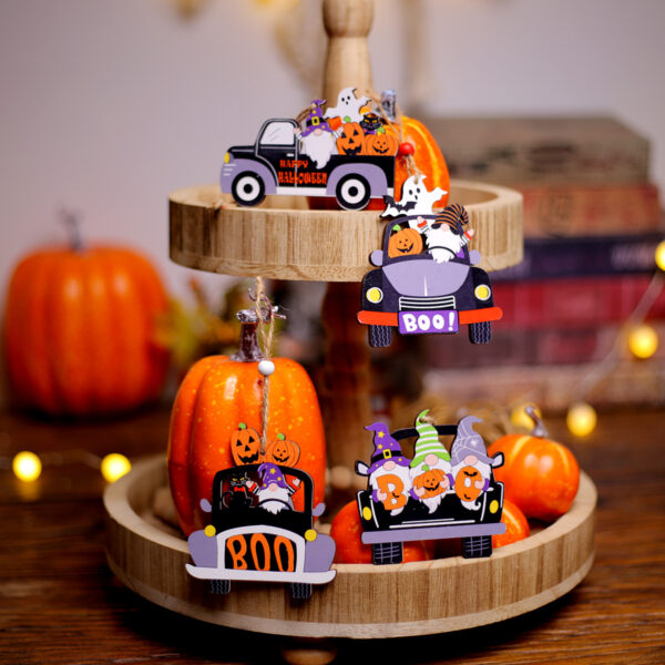 Wholesale Halloween Painted Cartoon Pumpkin White Ghost Faceless Doll Wooden Pendant