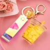 Wholesale Acrylic Milk Tea Cup Imitation Fruit Piece Floating Leather Rope Creative Key Chain