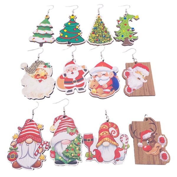 Wholesale Santa Claus Bells Red Car Water Drop Wooden Earrings