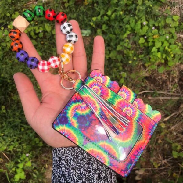 Wholesale Christmas Colorful Beads PU Tassel Bracelet Coin Purse Keychain