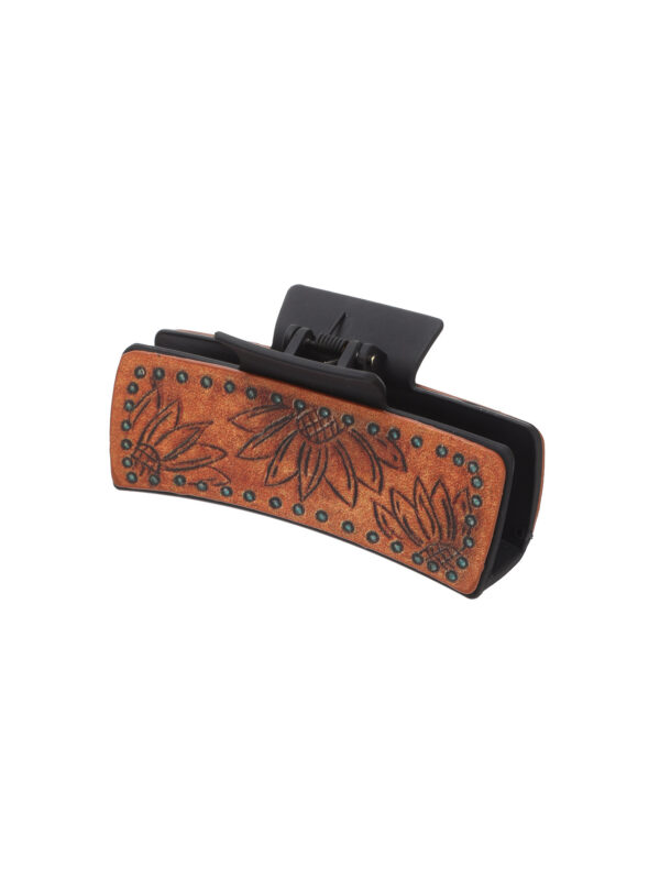 Wholesale leather hair clip with sunflower pattern claw clip shark clip