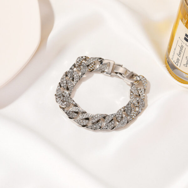Wholesale European and American Wide Version Flash Diamond Alloy Thick Chain Bracelet