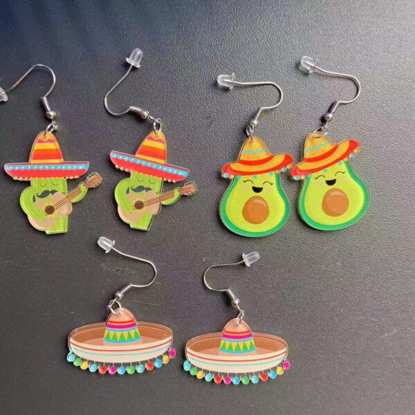 Wholesale Mexican Kalihuala skull pepper paddle rainbow acrylic earrings