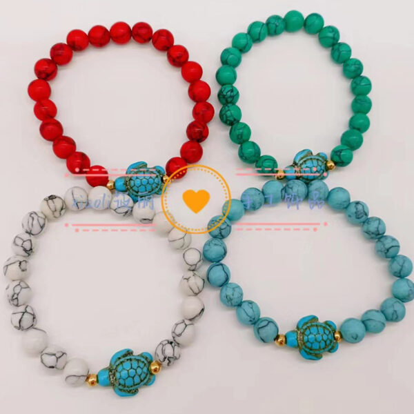 Wholesale Turtle Starfish Elastic Beaded White Blue Turquoise Bracelet