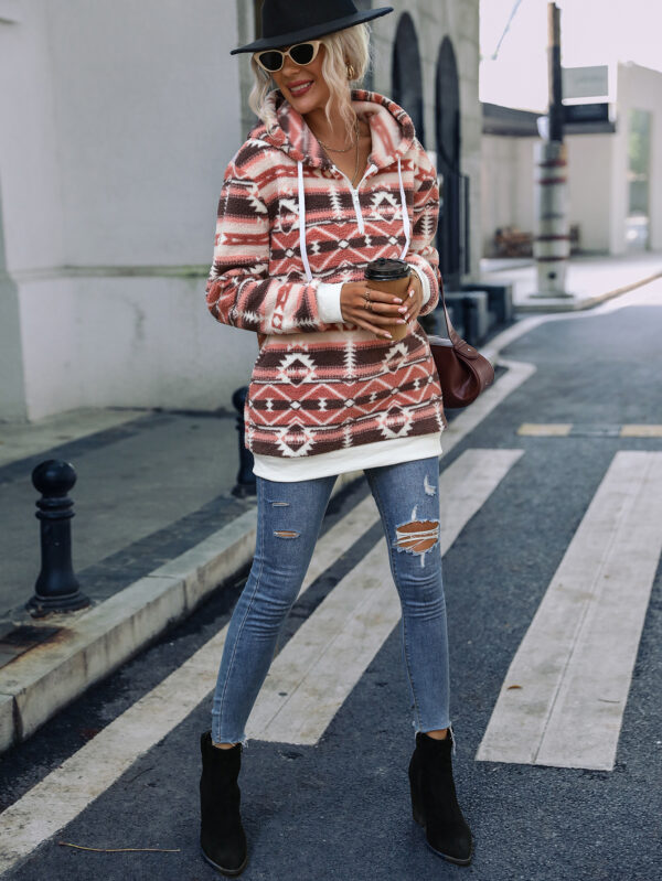 Wholesale Autumn and Winter Women's Aztec Hooded Half-Zip Pullover Sweatshirt