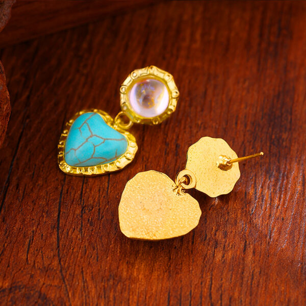 Wholesale Imitation Turquoise Peach Heart Alloy Earrings