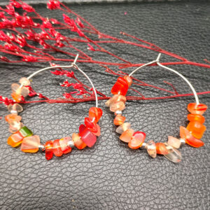 Red agate silver earrings + silver beads