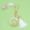 Wholesale White Tassel 26 Letter Crystal Resin Keychain