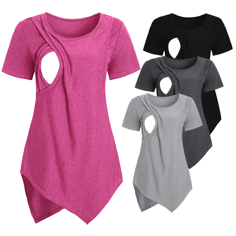 Wholesale Irregular Round Neck Short Sled Nursing lyester Top