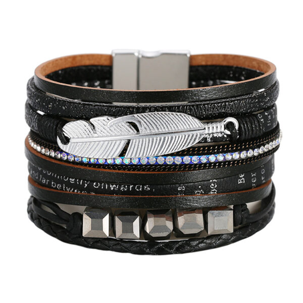 Wholesale Bohemian Crystal Feather Leather Bracelet