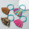 Wholesale Large Round Turquoise Handmade Leather Tassel Earrings