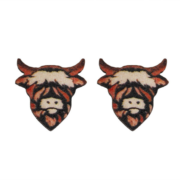 Wholesale Western Cowboy Highland Cow Bow Tie Bull Head Wooden Earrings