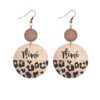 Wholesale Leopard Print Wood Chip Mom Round Earrings